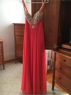 Red Beaded Evening Gown - Women Dresses